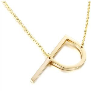 Large Gold Thin Initial Letter Necklace Charm Link P